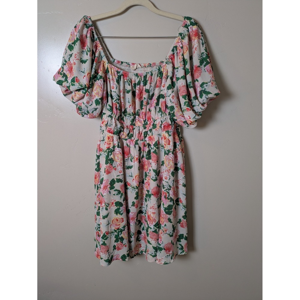 Listickle Women's‎ Size S Floral Print Mini Dress Square Neck Puff Sleeve